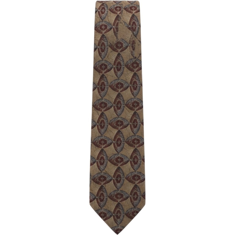 Calvin‎ Klein Mens Silk Tie Tan Rust Grey Geometric Medallion Made in USA 4 Inch